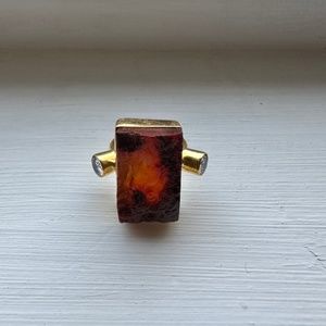 18K Yellow Gold Plated Natural Uncut Carnelian Large Gemstone Fashion Statement